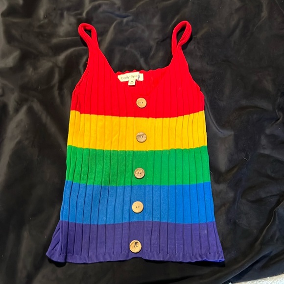 One of a Kind Rainbow Tank Too with Wooden Buttons - Picture 1 of 4